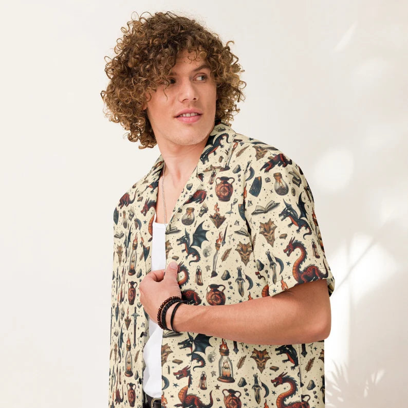 Dragons Hawaiian Shirt - Dungeons Magical and Fantasy Short Sleeve Button Down