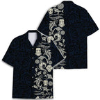 Mens Aloha Shark Tiki Hawaiian Shirt - Floral Boho Short Sleeve Button Down