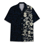 Mens Aloha Shark Tiki Hawaiian Shirt - Floral Boho Short Sleeve Button Down