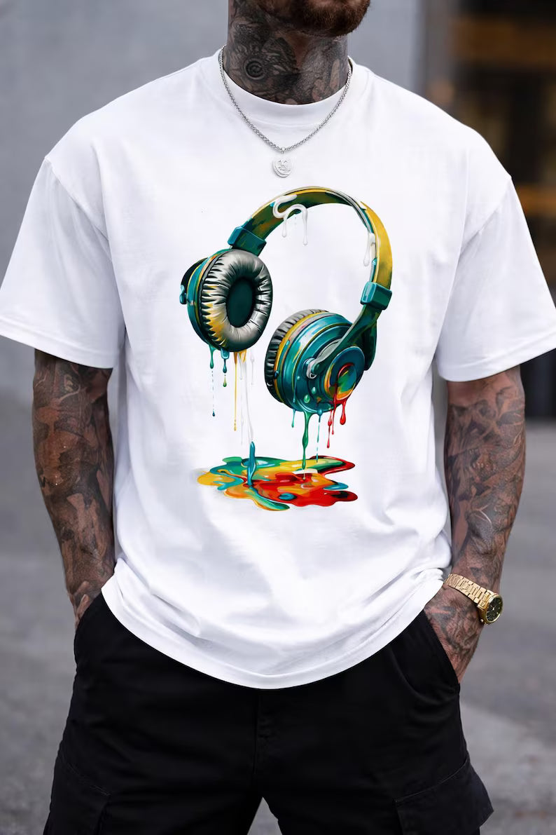 Dripping Headphones Graphic T-Shirt - Modern Streetwear Music Shirt