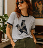 Raven Minimalist Modern T-Shirt - Vintage Ringer Tee Crow Blackbird Graphic