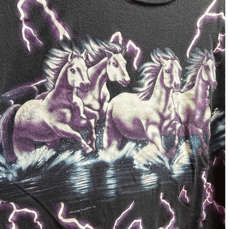 Vintage 90s American Thunder Horse Lightning AOP T Shirt