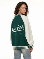 Football Raglan Sleeve Varsity Jacket - Classic Athletic Snap Button College Outerwear